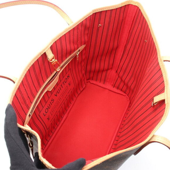 Louis Vuitton Neverfull Cerise Red Tote Bag Leather Brown - Picture 3 of 6